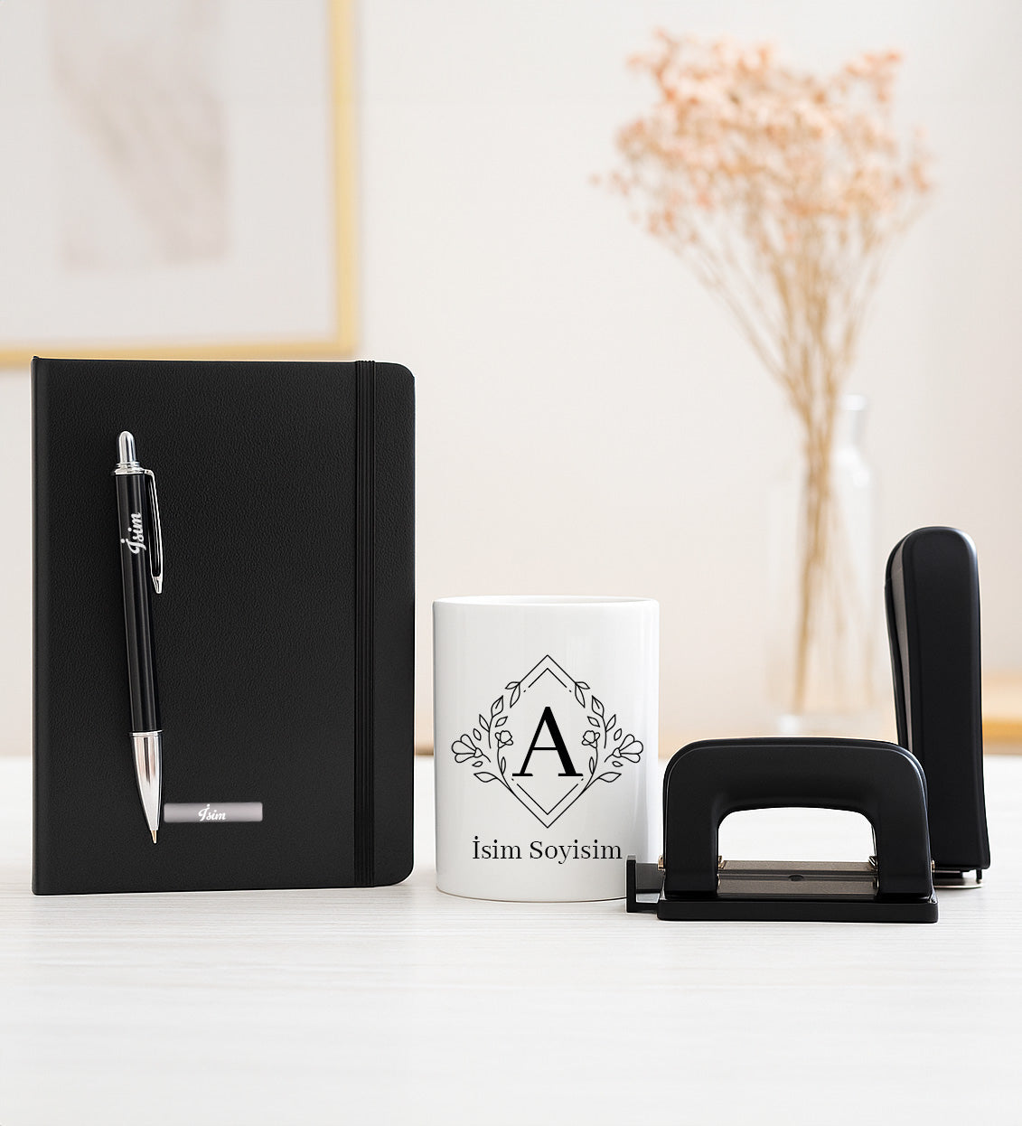 Defter & Kalem & Kalemlik & Delgeç & Zımba Hediye Seti