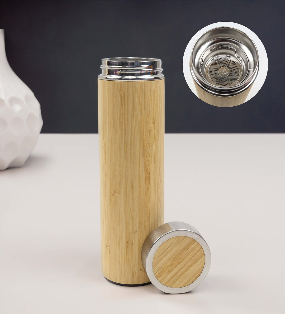 Bambu Termos & 3’ü 1 Arada Bambu Kablosuz Hızlı Şarj Standı & Bambu Bluetooth Kulaklık Hediye Seti