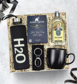 Kişiye Özel Gümüş Renk Anahtarlık & Kılıflı 500 Ml Siyah Su Matarası & Siyah Mat Kupa & Alerya Premium Filtre Kahve & Eyüp Sabri Tuncer Tıraş Kolonyası Hediye Seti