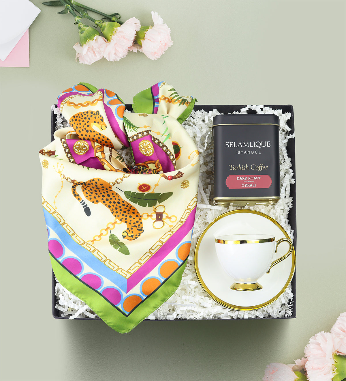 Porselen Fincan Fular Kahve Kadına Hediye Seti