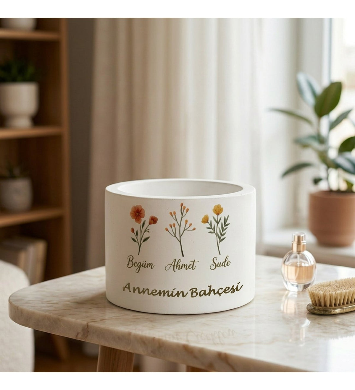 Annelere Hediye Kişiye Özel Dekoratif Beton Saksı (1-4 İsim Seçeneği)
