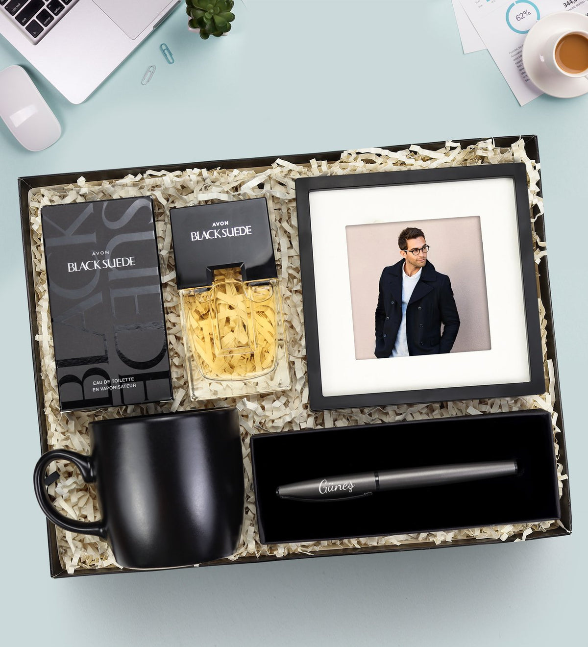 Erkek Parfüm & Kupa & Çerçeve & Roller Kalem Hediye Seti