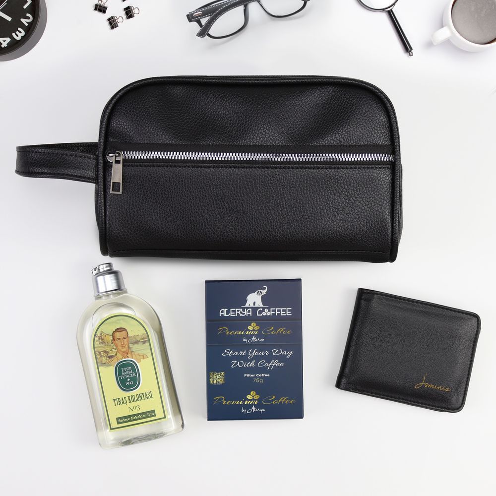 Filtre Kahve & Tıraş Kolonyası & Suni Deri Cüzdan & Suni Deri Erkek El Çantası Hediye Seti