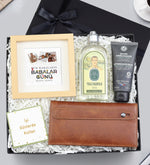 Hakiki Deri Kahverengi Porfföy Cüzdan BC424-6 & Eyüp Sabri Tuncer Tıraş Kolonyası & Yves Rocher Balsam & Ahşap Görünüm Paspartu Çerçeve Hediye Seti