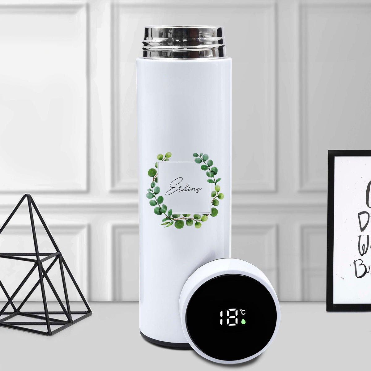 Kişiye Özel Tasarım 500 ML Dereceli Termos & Siyah French Press & Siyah Kupa & Alerya Premium Filtre Kahve Hediye Seti