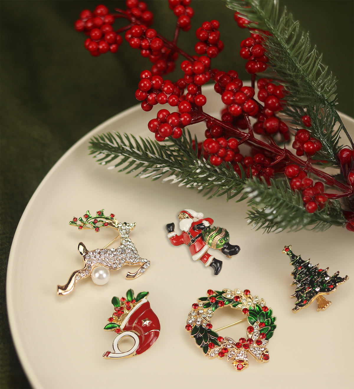 5 Adet Yılbaşı Kartında Broş