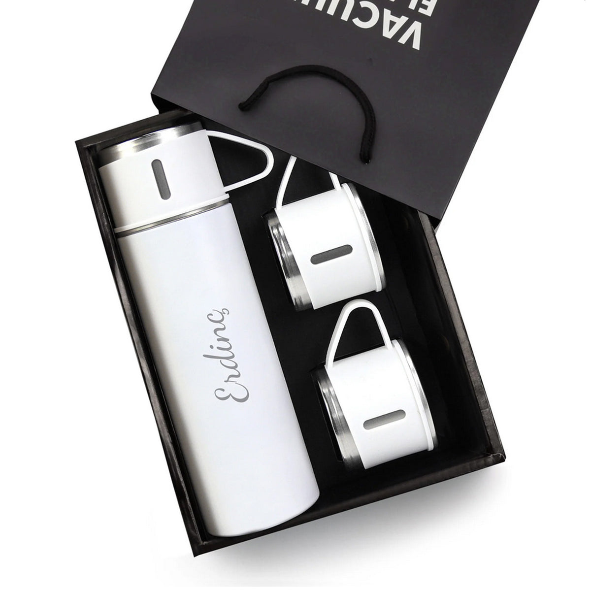 3 Bardaklı Beyaz Termos