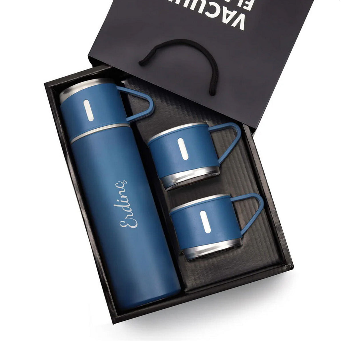 3 Bardaklı Mavi Termos