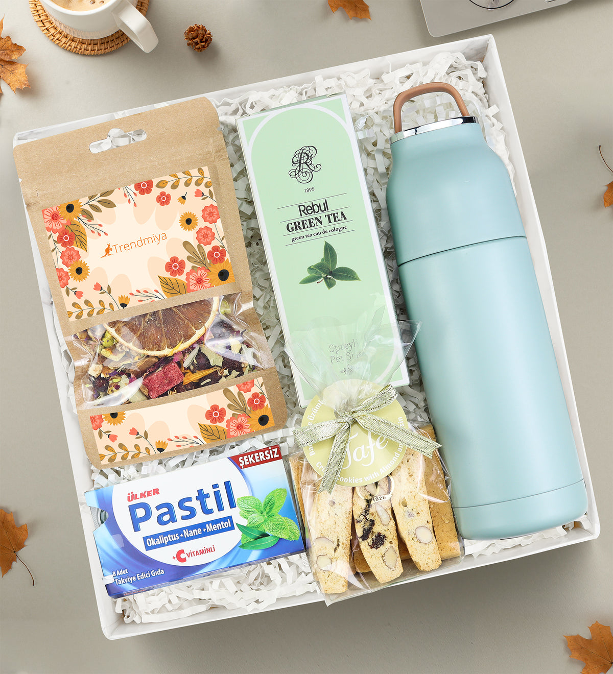 Termos & Bademli Kurabiye & Bitki Çayı & Rebul Kolonya & Ülker Pastil Hediye Seti