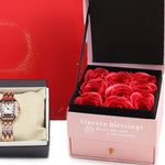 Gül Kutusu & Işıklı Melek Biblo & Rose Kadın Saati Hediye Seti