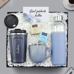 Dereceli Lacivert Termos & Mavi Porselen Kupa & Mavi Matara & 2'li Bitki Çayı Hediye Seti