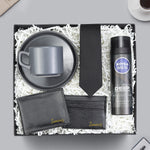 Gri Double Fincan & Kravat & Kartlık & Cüzdan & Nivea Tıraş Köpüğü Hediye Seti