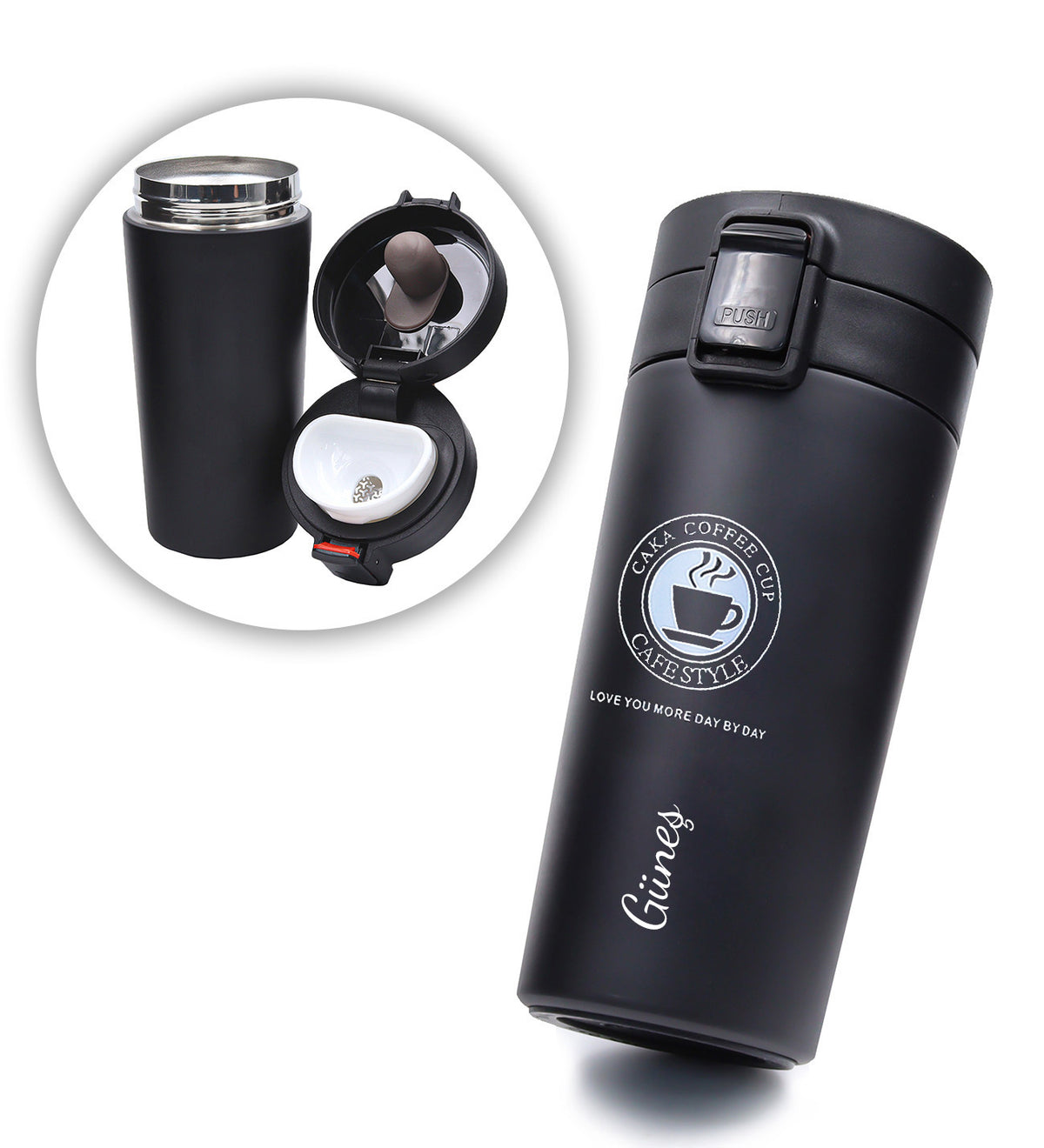 Kilitli Termos & Tükenmez Kalem & Siyah Kupa & Defter Hediye Seti