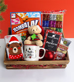 Dikdörtgen Kasa İçerisinde Tombala & Mutlu Yıllar Kupa & Mini Yılbaşı Ayıcık & Yılbaşı Çorabı & Filtre Kahve & Yılbaşı Ağaç Süsü & Salep Hediye Seti