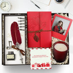 Divit Uçlu Tüylü Kalem & Deri Kapaklı Vintage Anı-Seyahat Defteri & İnstagram Çerçeve & Çilek Kokulu Bardak Mum Öğretmenler Günü Hediye Seti