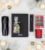 Kişiye Özel Çelik Termos & Spiralli Yeni Yıl Tarihli Ajanda & Çilek Kokulu Bardak Mum & Alerya Yılbaşı Premium Filtre Kahve & Lavi Çikolata & Roller Kalem