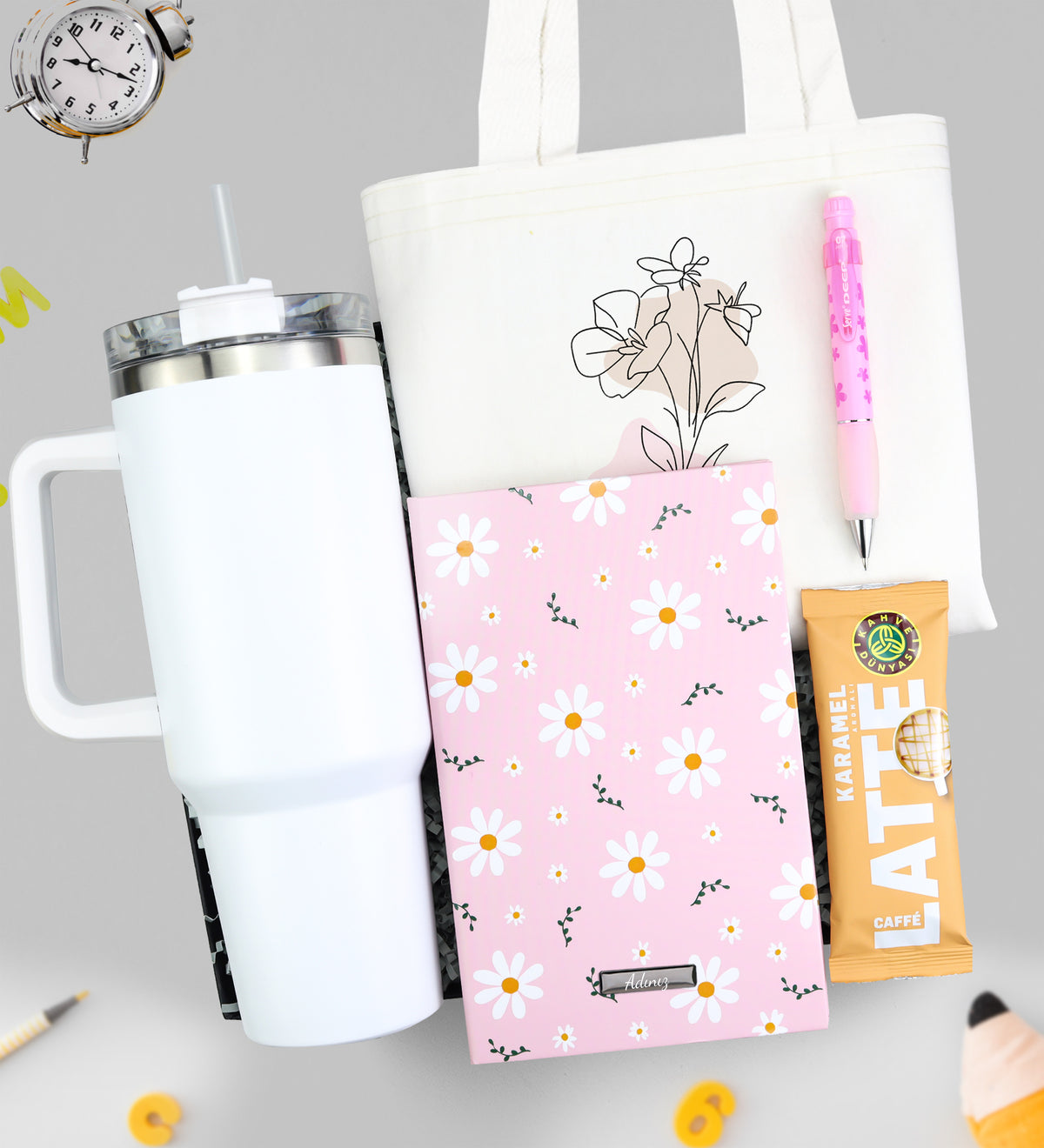 Termos & Ham Bez Çanta & Defter & Tek İçimlik Kahve & Serve Deep Uçlu Kalem Hediye Seti