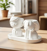 Dekoratif Standlı Alçı Kız ve Erkek Figür Saksı Biblo Seti