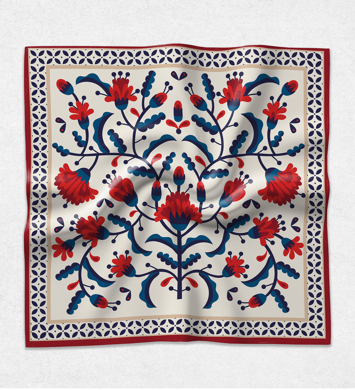 Kırmızı Motif Desenli Fular