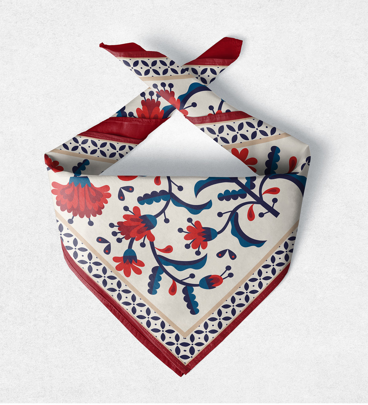 Kırmızı Motif Desenli Fular