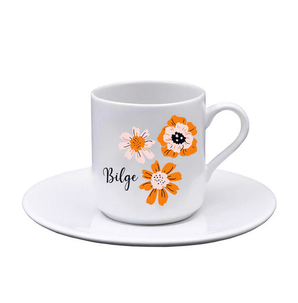 Turuncu Papatya Baskılı Fincan