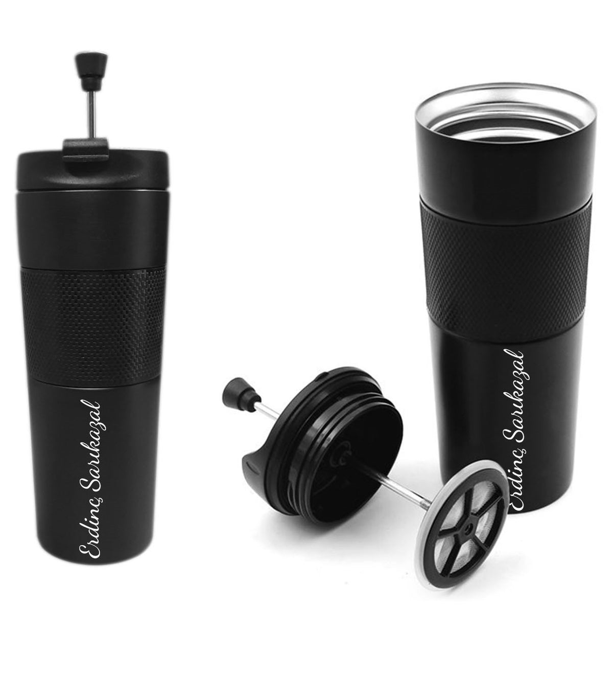 Frenc Press Termos & Kravat & Paspartu Çerçeve & Siyah Kupa & 200ml Trendmiya Kolonya Hediye Seti