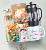 Kişiye Özel Kupa & French Press & Bitki Çayı & Lavi Çikolata & Eyüp Sabri Tuncer 150ml Kolonya & Apitera Bal Hediye Seti