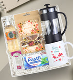 Kişiye Özel Kupa & French Press & Bitki Çayı & Eyüp Sabri Tuncer 150ml Kolonya & Apitera Bal & Pastil Hediye Seti