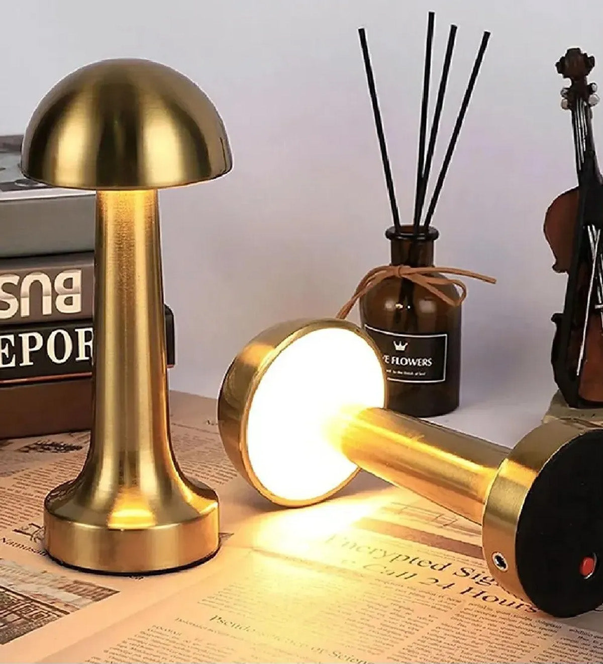 Gold Mantar Masa Lambası & Sunum Kahve Peçetesi & Çerçeve & Selamlıque Türk Kahvesi & Kahve Fincanı Premium Hediye Seti