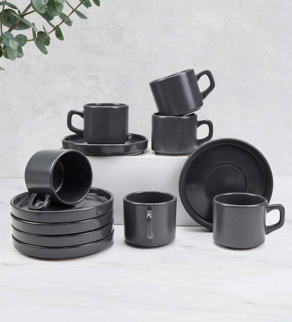 Gri 6'lı Double Türk Kahvesi Fincan Takımı