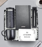 Kristal Termos & Defter & Gri Kalın Roller Kalem & Kupa Hediye Seti