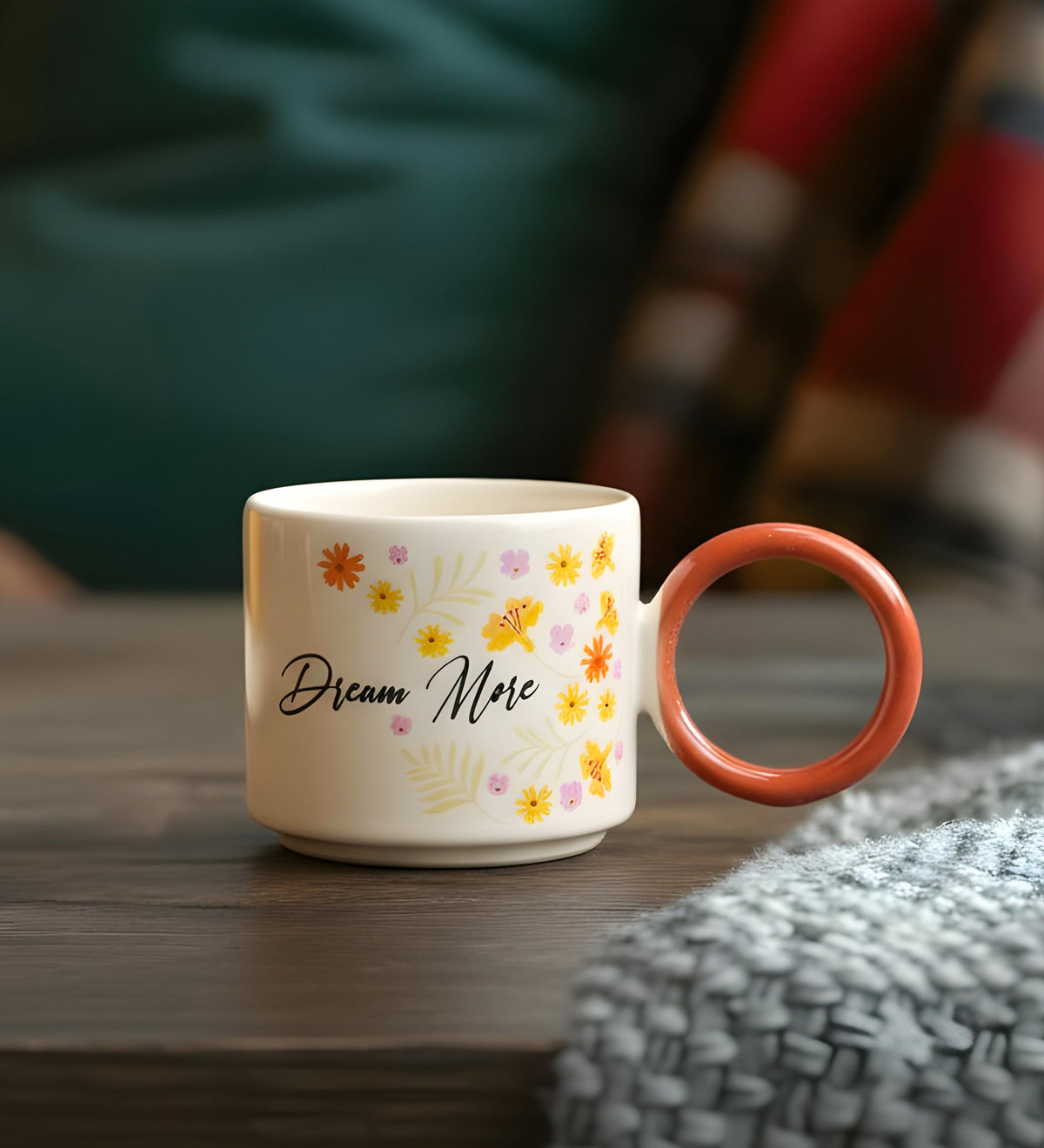 Turuncu Halka Kulplu Seramik Kupa