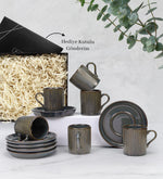 Hediye Kutusunda 6'lı Lacivert Çizgili Porselen Türk Kahvesi Fincanı