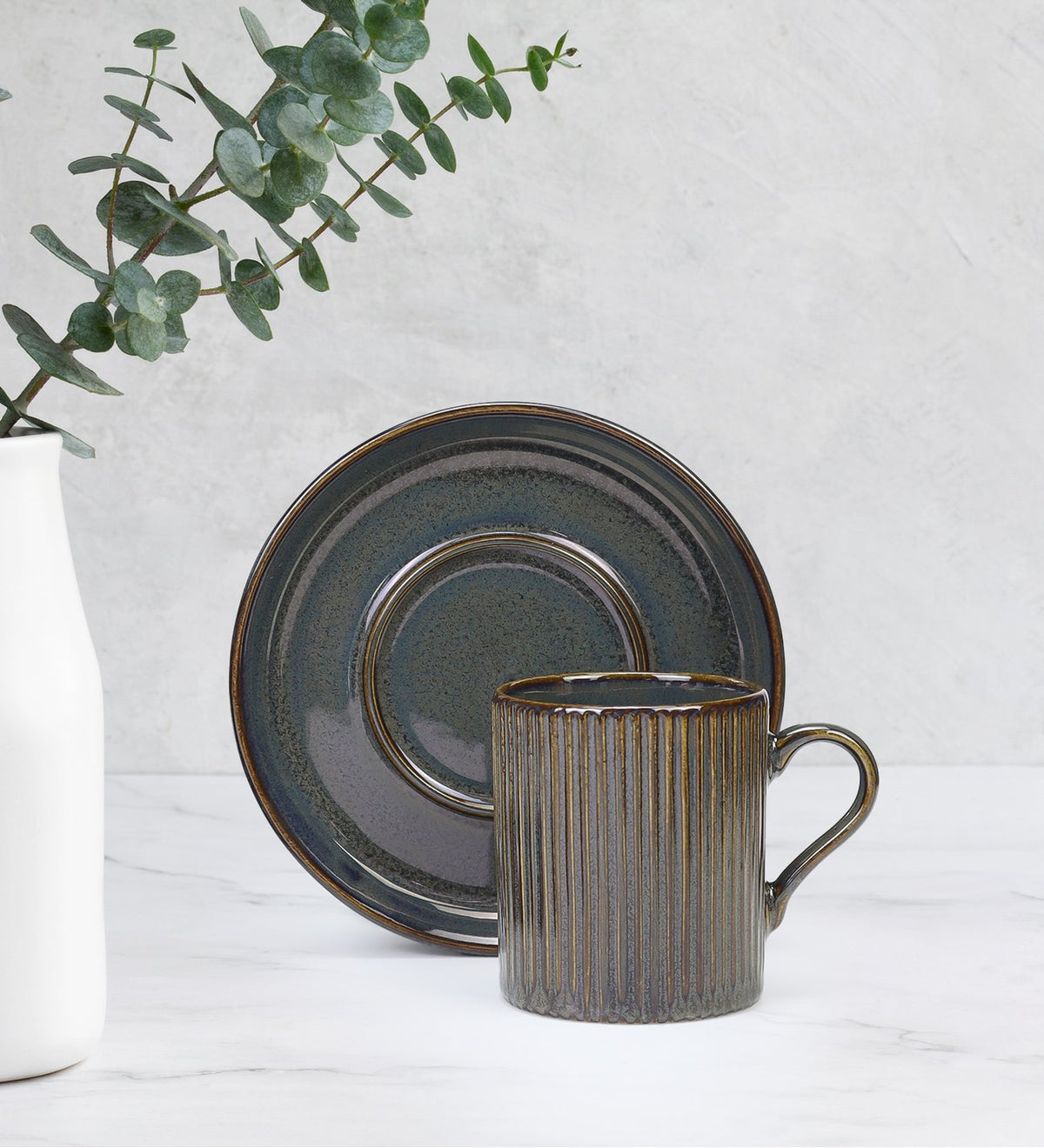 Hediye Kutusunda 6'lı Lacivert Çizgili Porselen Türk Kahvesi Fincanı