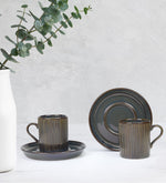 Hediye Kutusunda 6'lı Lacivert Çizgili Porselen Türk Kahvesi Fincanı