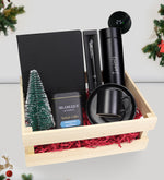 Ahşap Kasada Dereceli Termos & Ajanda & Tükenmez Kalem & Türk Kahvesi & Siyah Fincan & Mini Çam Ağacı Hediye Seti