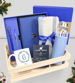 Ahşap Kasada Kutulu Defter Kalem Seti & Baskılı Kupa & Filtre Kahve & Kalın Şal & Su Matarası Hediye Seti
