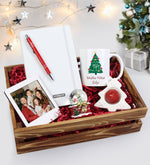 Ahşap Kasada Kişiye Özel Defter & Tükenmez Kalem & Baskılı Kupa & Çerçeve & Kar Küresi & El Yapımı Mumluk Hediye Seti