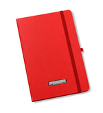 Kişiye Özel Defter & Gümüş Renk Detaylı Kırmızı Tükenmez Kalem & Özel Deri Kılıflı 500Ml Kırmızı Su Matarası & Kırmızı Yılbaşı Kupa & Ahşap Zeminli Mini Çam Ağacı Hediye Seti