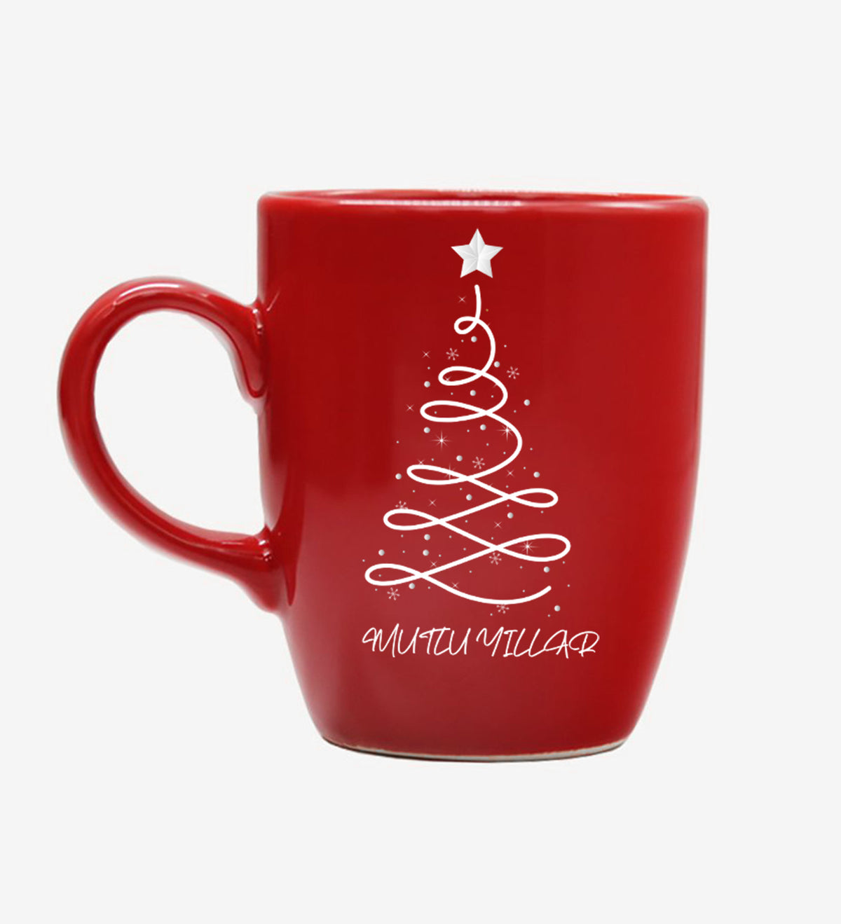 Kişiye Özel Kırmızı Yeni Yıl Tarihli Ajanda & Gümüş Renk Detaylı Kırmızı Tükenmez Kalem & Ahşap Zeminli Mini Çam Ağacı & Godiva Çikolata & Kırmızı Yılbaşı Kupa Hediye Seti