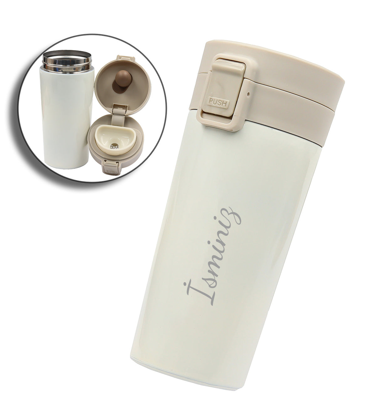 Kişiye Özel 350 ML Kilitli Çelik Termos & Defter & Beyaz Touch Pen & El Aynası & T Kupa Hediye Seti
