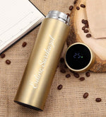 Kişiye Özel 500 ML Dereceli Gold Termos & Siyah Mermer Desen Defter & Siyah Mat Roller Kalem Hediye Seti