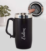 Kişiye Özel 500 ML Deri Çantalı Termos & Kulplu 280 ML Çelik Termos & Siyah French Press & Özel Deri Kılıflı 500 Ml Su Matarası & Telefon Cepli Defter & Siyah Mat Roller Kalem Premium Hediye Seti