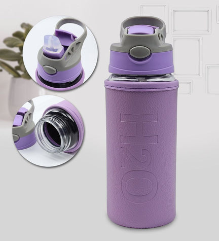 500ML Pipetli Deri Kılıflı Cam Matara