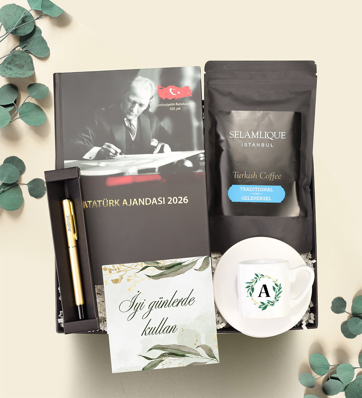 Kişiye Özel Fincan Atatürk Ajanda Kalem Kahve Hediye Seti