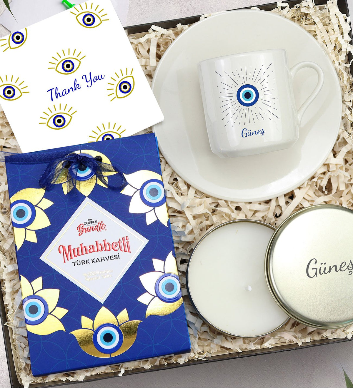Kişiye Özel Fincan & Kutulu Mum & Türk Kahvesi Hediye Seti