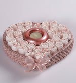 Pembe Kalp Örgü Sepette Tealight Mumluk Kokulu Taş Dekoratif Hediyelik