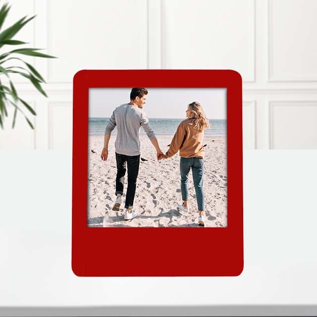 Kişiye Özel Kırmızı İnstagram Çerçeve & Renkli Papatya Mandal Toka & Kalp Mum Hediye Seti