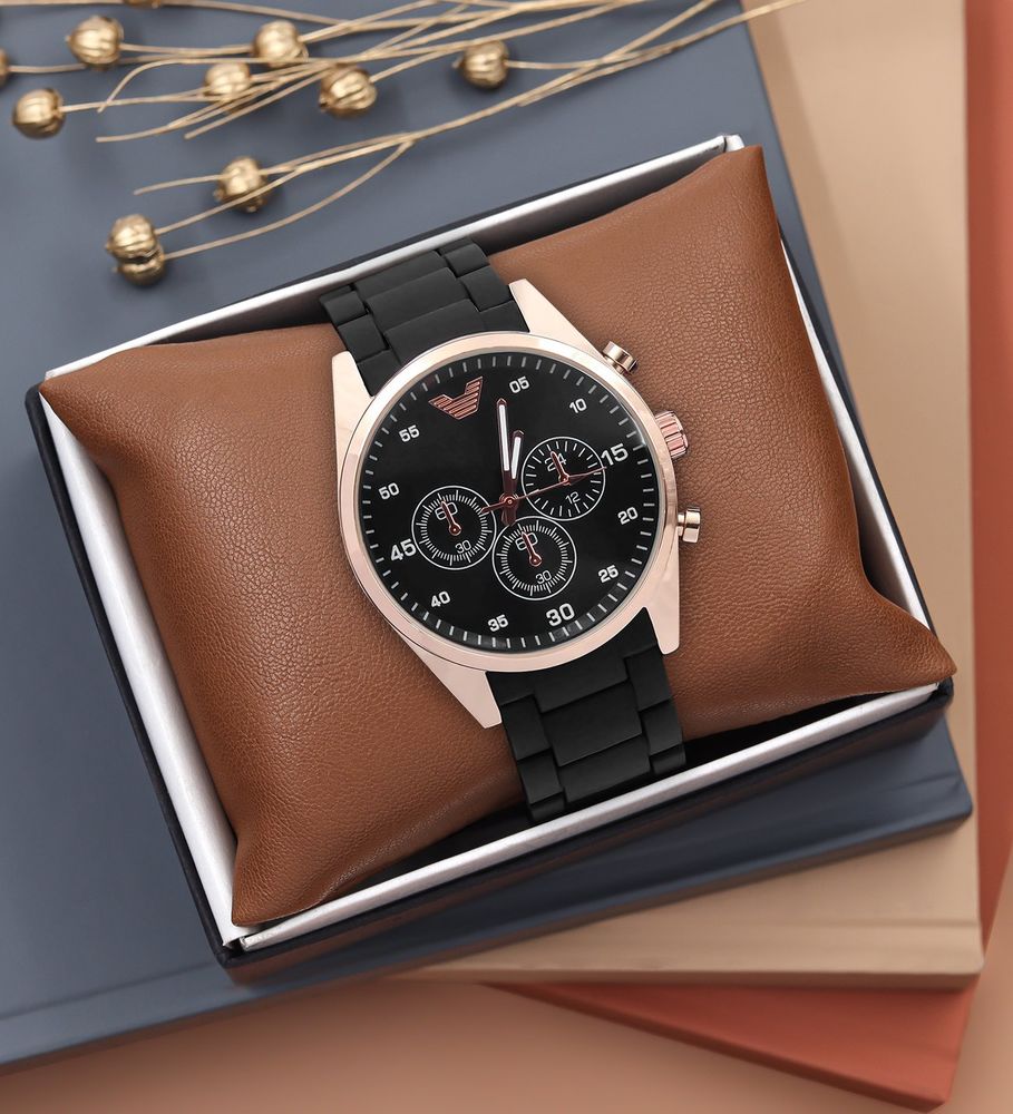 Kişiye Özel Kulplu 280 ML Çelik Termos & Siyah Cüzdan & Mat Roller Kalem & Spectrum Armani Tarzı Siyah Rose Renk Silikon Kordon Erkek Kol Saati Hediye Seti