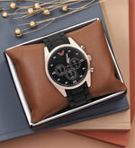 Kişiye Özel Kulplu 280 ML Çelik Termos & Siyah Cüzdan & Mat Roller Kalem & Spectrum Armani Tarzı Siyah Rose Renk Silikon Kordon Erkek Kol Saati Hediye Seti